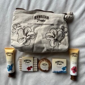 Hawaiian Tropic Set Bag Shampoo Conditioner Soap Silky Coconut Cleansing Bar NEW